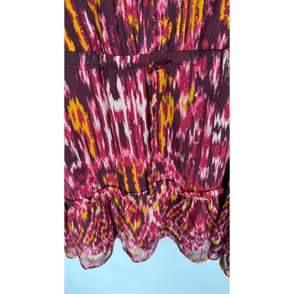House of Harlow 1960 Womens Burgundy Abstract Dress Chiffon Ruffle Neck Size 10 - Picture 7 of 13